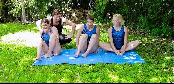  Gymnastics Training Turns Into A Foursome With Their Coach